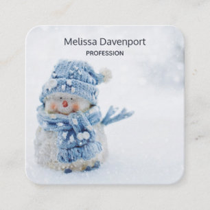 Cute Snögubbe i vinterfotografijul Fyrkantigt Visitkort