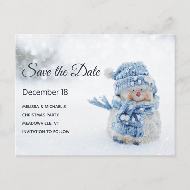 Cute Snögubbe i Winter Photo Save Date Inbjudan Vykort (Framsida)