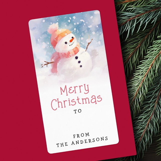 Cute snögubbe illustrerar vintern till från presen fraktsedel (Cute snowman illustration winter to from gift tag)