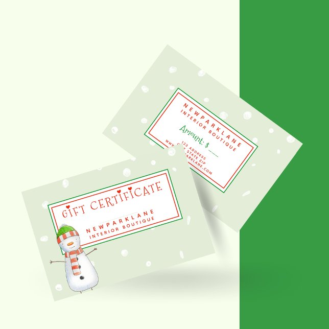 Cute Snögubbe - intyg om julgåva Visitkort (Skapare uppladdad)