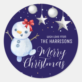 Cute Snögubbe jul Baubles Navy Blue Runt Klistermärke