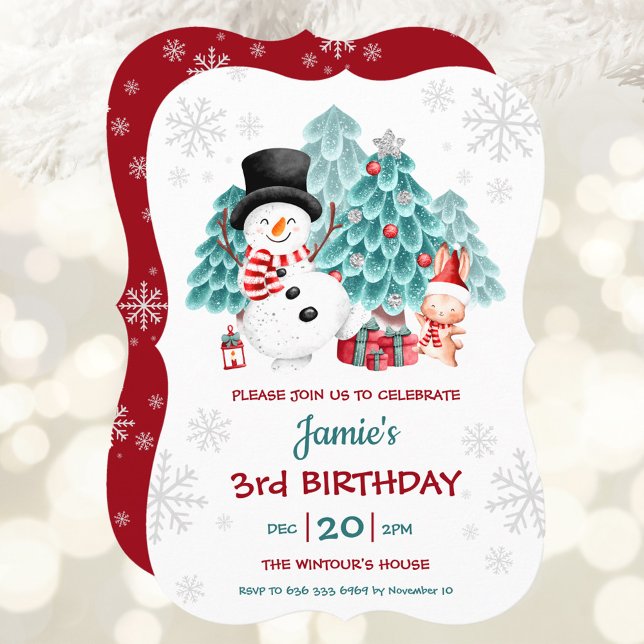Cute Snögubbe jul Födelsedagsfest inbjudan (Cute Snowman Christmas Birthday Party Invitation)