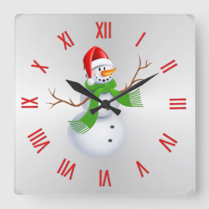 Cute Snögubbe jul med romerska siffror Fyrkantig Klocka