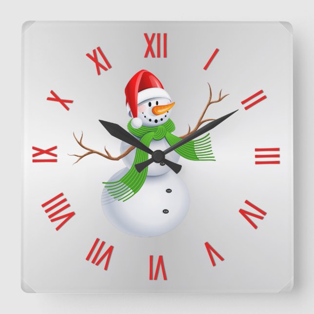 Cute Snögubbe jul med romerska siffror Fyrkantig Klocka (Framsida)