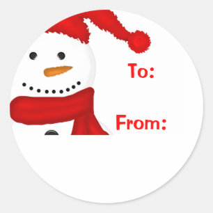 Cute Snögubbe Juletiketter Runt Klistermärke