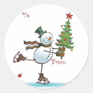 Cute Snögubbe Juletiketter Runt Klistermärke