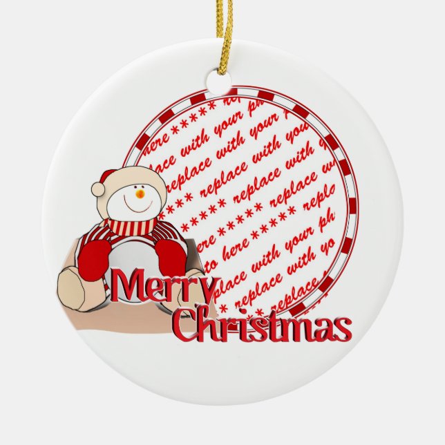 Cute Snögubbe, julfoto Ram Julgransprydnad Keramik (Framsidan)