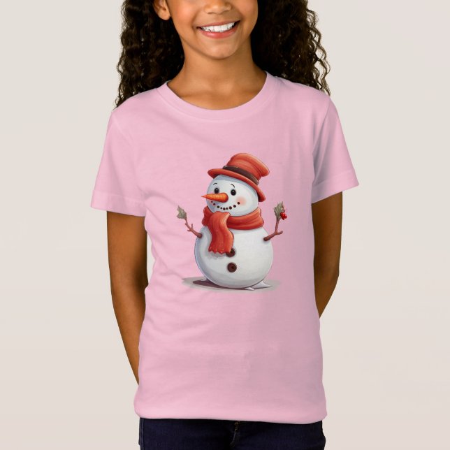 ❄️ Cute Snögubbe, julgudstjänst för flickor T Shirt (Framsida)