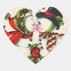 Cute Snögubbe Kiss Stickers Hjärtformat Klistermärke