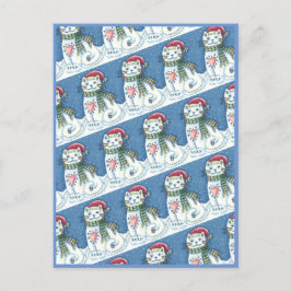 CUTE SNÖGUBBE KITTEN, SNÖFLINGOR CAT OCH MUS HELG VYKORT