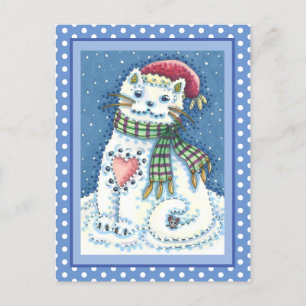 CUTE SNÖGUBBE KITTEN, SNÖFLINGOR CAT OCH MUS HELG VYKORT