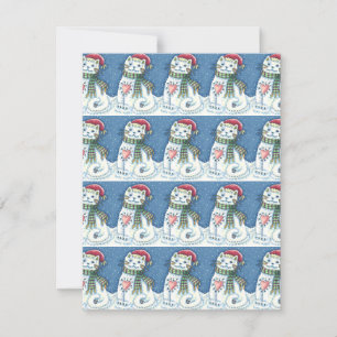 CUTE SNÖGUBBE KITTEN, SNÖFLINGOR CAT OCH MUS JULKORT