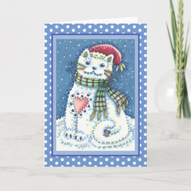 CUTE SNÖGUBBE KITTEN, SNÖFLINGOR CAT OCH MUS KORT (Framsida)