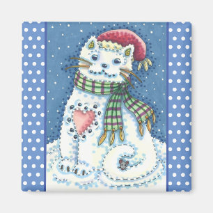 CUTE SNÖGUBBE KITTEN, SNÖFLINGOR CAT OCH MUS MAGNET