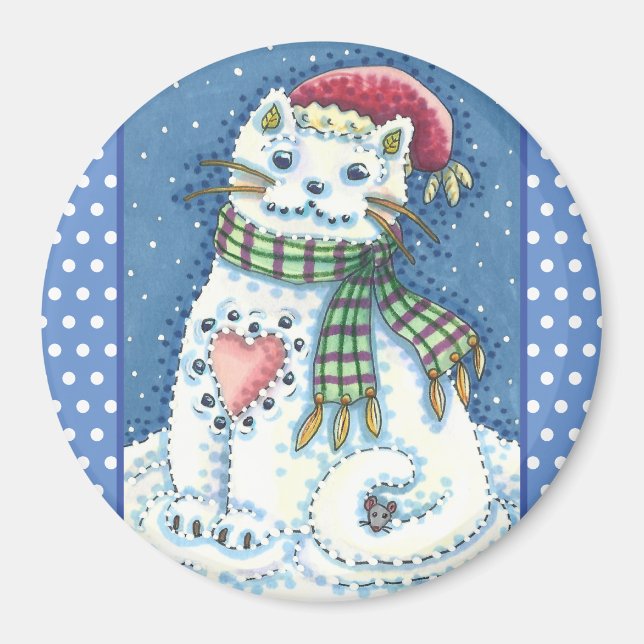 CUTE SNÖGUBBE KITTEN, SNÖFLINGOR CAT OCH MUS MAGNET (Framsidan)