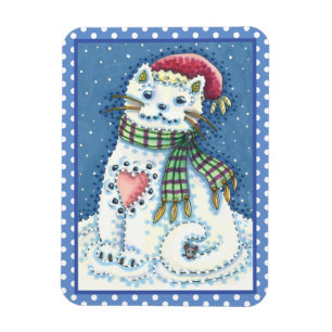 CUTE SNÖGUBBE KITTEN, SNÖFLINGOR CAT OCH MUS MAGNET