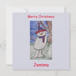 Cute Snögubbe - kort för platt jul