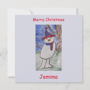 Cute Snögubbe - kort för platt jul
