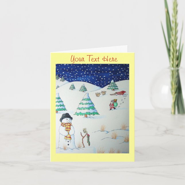Cute snögubbe leende på julafton snö helgkort (Framsida)