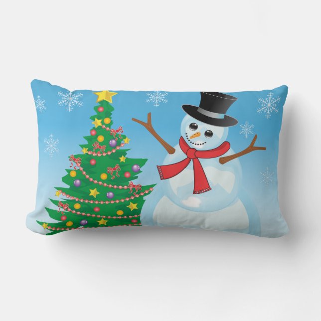 Cute Snögubbe Lumbarkudde (Framsida)