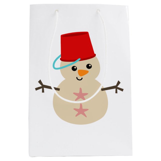 Cute Snögubbe Made Sand med Pail for Hat (Framsidan)