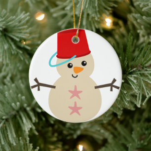 Cute Snögubbe Made Sand med Pail for Hat Julgransprydnad Keramik