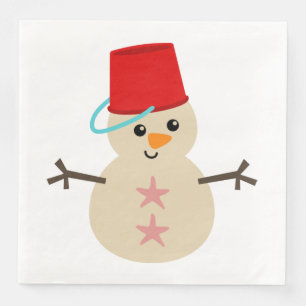 Cute Snögubbe Made Sand med Pail for Hat Pappersservett