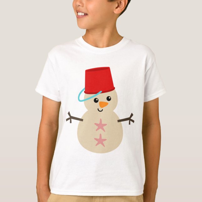 Cute Snögubbe Made Sand med Pail for Hat T Shirt (Framsida)