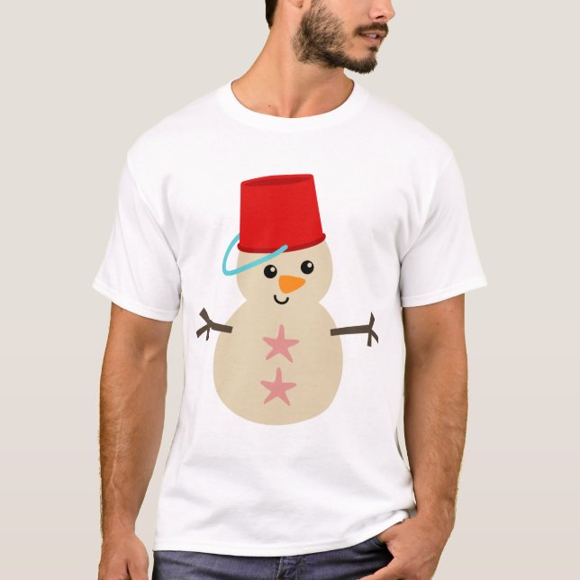 Cute Snögubbe Made Sand med Pail for Hat T Shirt (Framsida)