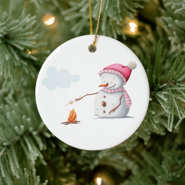 Cute Snögubbe Marshmallow Winter Julgransprydnad Keramik (Träd)