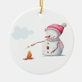 Cute Snögubbe Marshmallow Winter Julgransprydnad Keramik