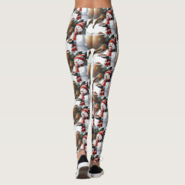 Cute Snögubbe matar en Robin-juldesign Leggings
