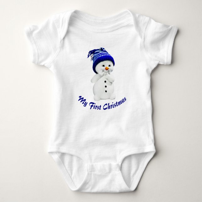 Cute Snögubbe med Blue Hat Baby T Shirt (Framsida)