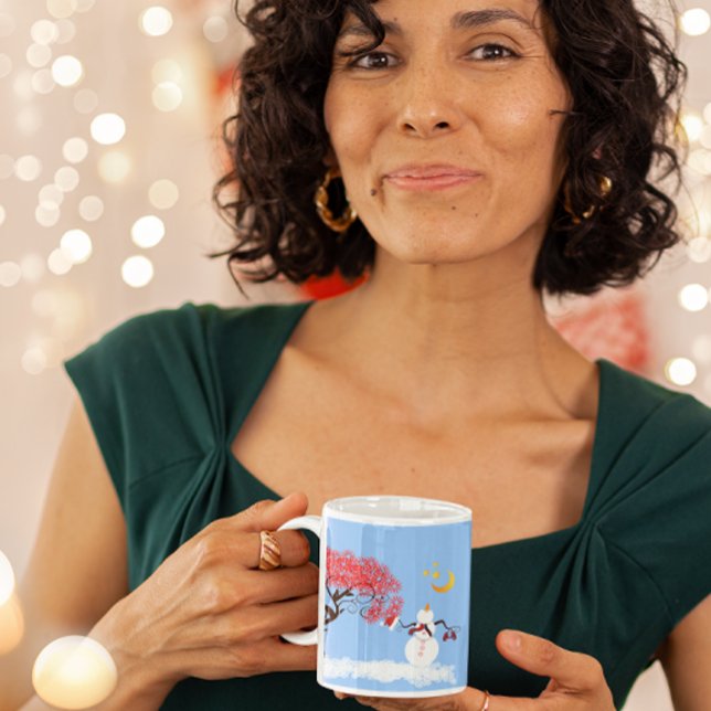 Cute Snögubbe med Candycane Träd och Måne Mugg (Skapare uppladdad)