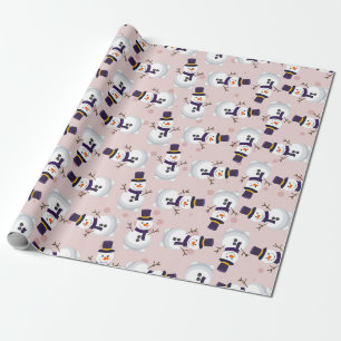Cute Snögubbe med Cylinder på spalt-bakgrund Presentpapper