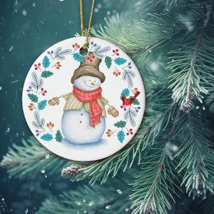 Cute Snögubbe med fågelns andedräkt jul Julgransprydnad Keramik