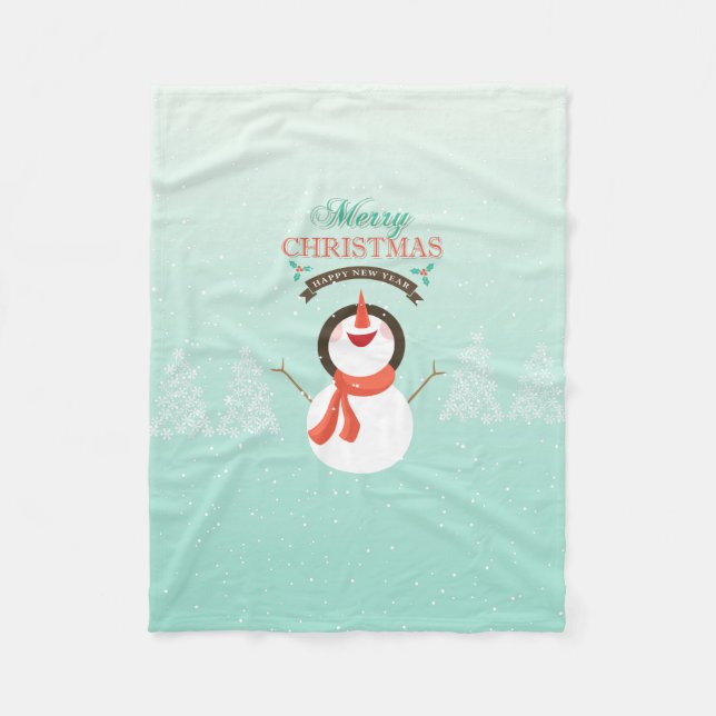 Cute Snögubbe med God jul-typografi Fleecefilt (Framsidan)