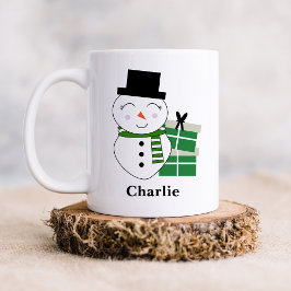 Cute Snögubbe med Grönt Julklapp Kaffemugg