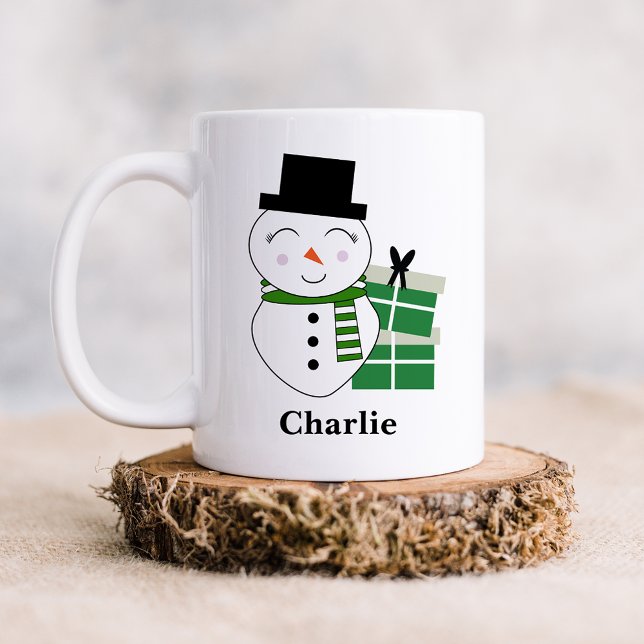 Cute Snögubbe med Grönt Julklapp Kaffemugg (Skapare uppladdad)
