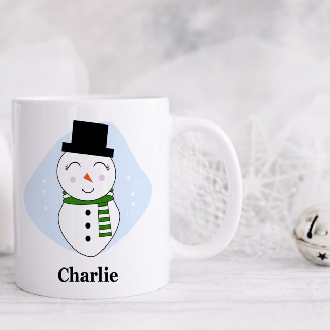 Cute Snögubbe med Grönt Scarf jul Mugg (Skapare uppladdad)