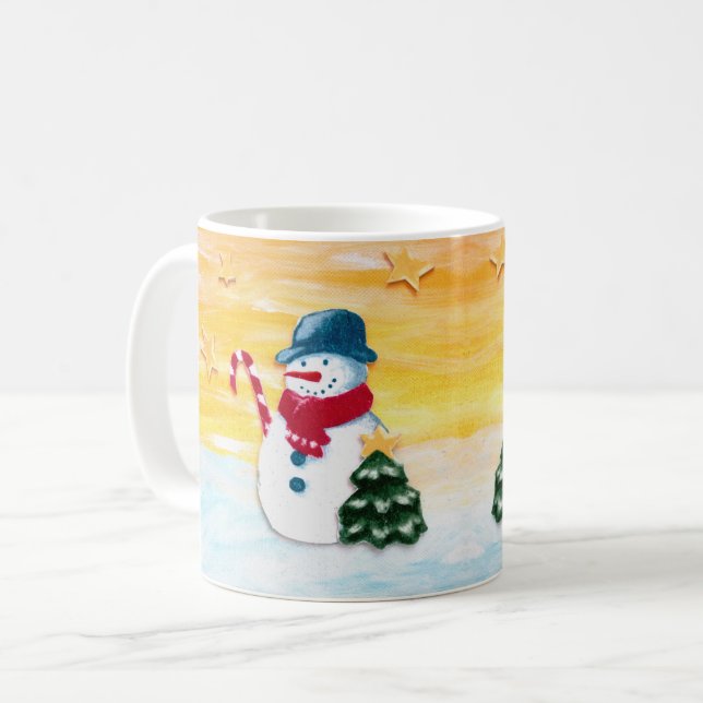 Cute Snögubbe med Julgran Stars Kids Kaffemugg (Framsida vänster)