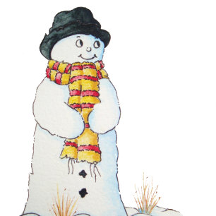 Cute snögubbe med julklapp i snö slips