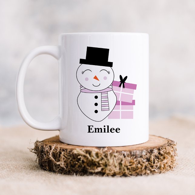 Cute Snögubbe med Rosa Julklapp Kaffemugg (Skapare uppladdad)