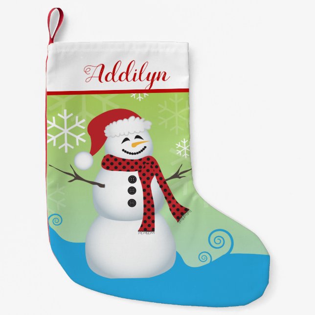 Cute Snögubbe med Santa Hat Liten Julstrumpa (Framsidan)