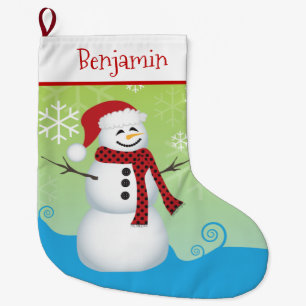 Cute Snögubbe med Santa Hat Stor Julstrumpa