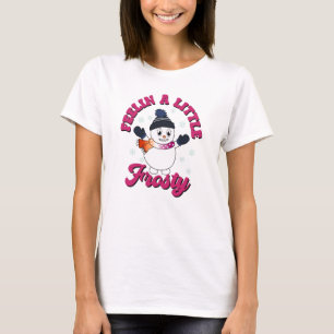 Cute Snögubbe med scarf i Lesbisk Flagga Färg T Shirt