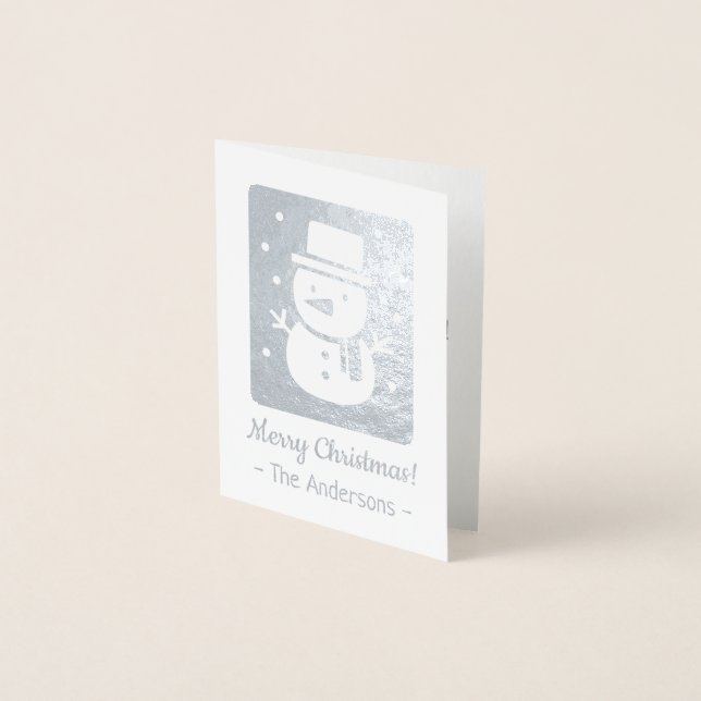 Cute Snögubbe med Scarf Silver-julkort Folierat Kort (Framsida)