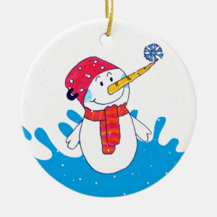 Cute Snögubbe med snöflingor Kids Julgransprydnad Keramik