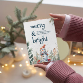 Cute Snögubbe Merry och Bright Julkort