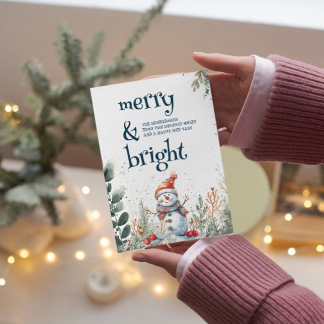Cute Snögubbe Merry och Bright Julkort (Skapare uppladdad)